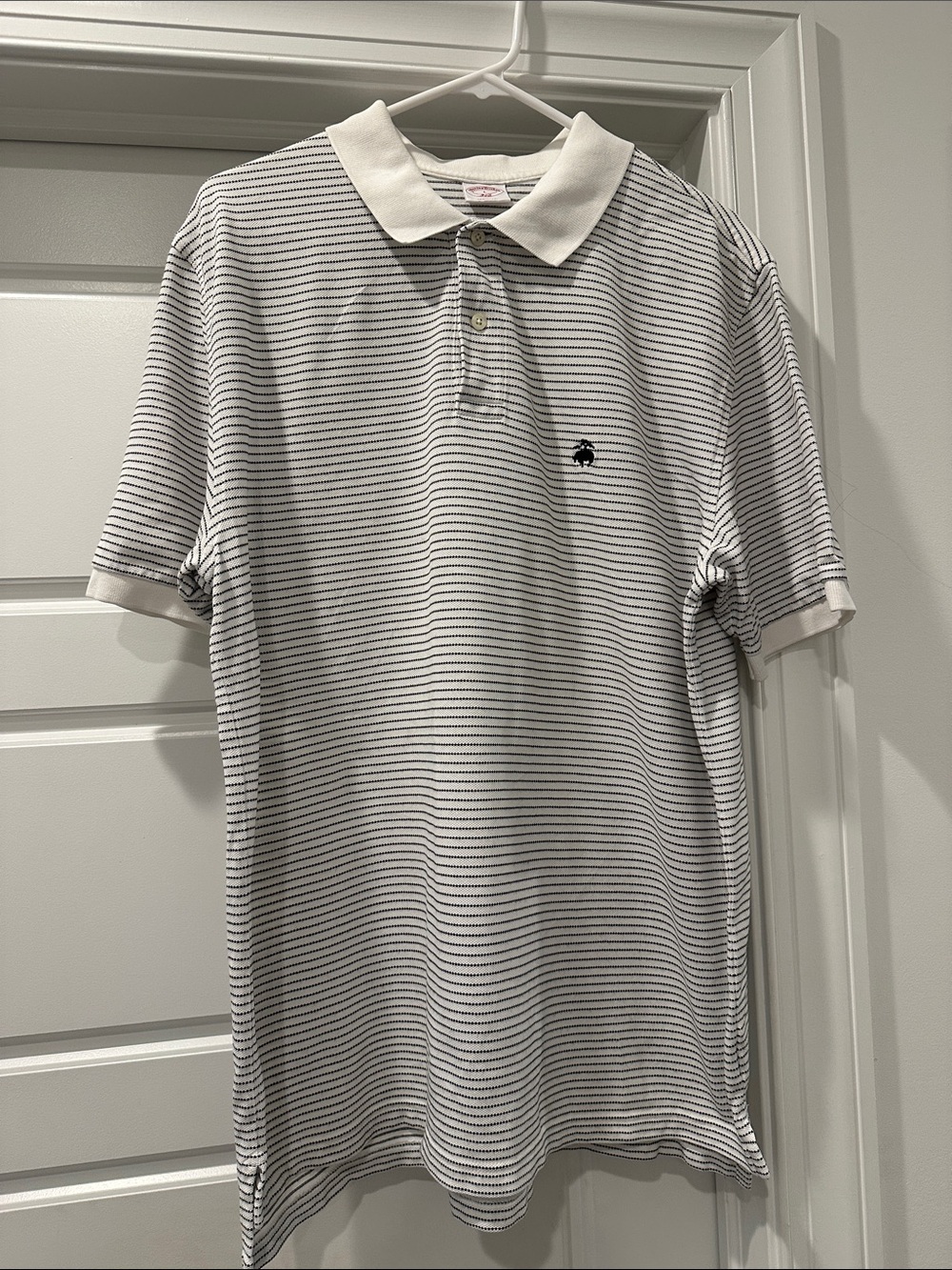 Brooks Brothers White Polo with Black Micro-Stripes